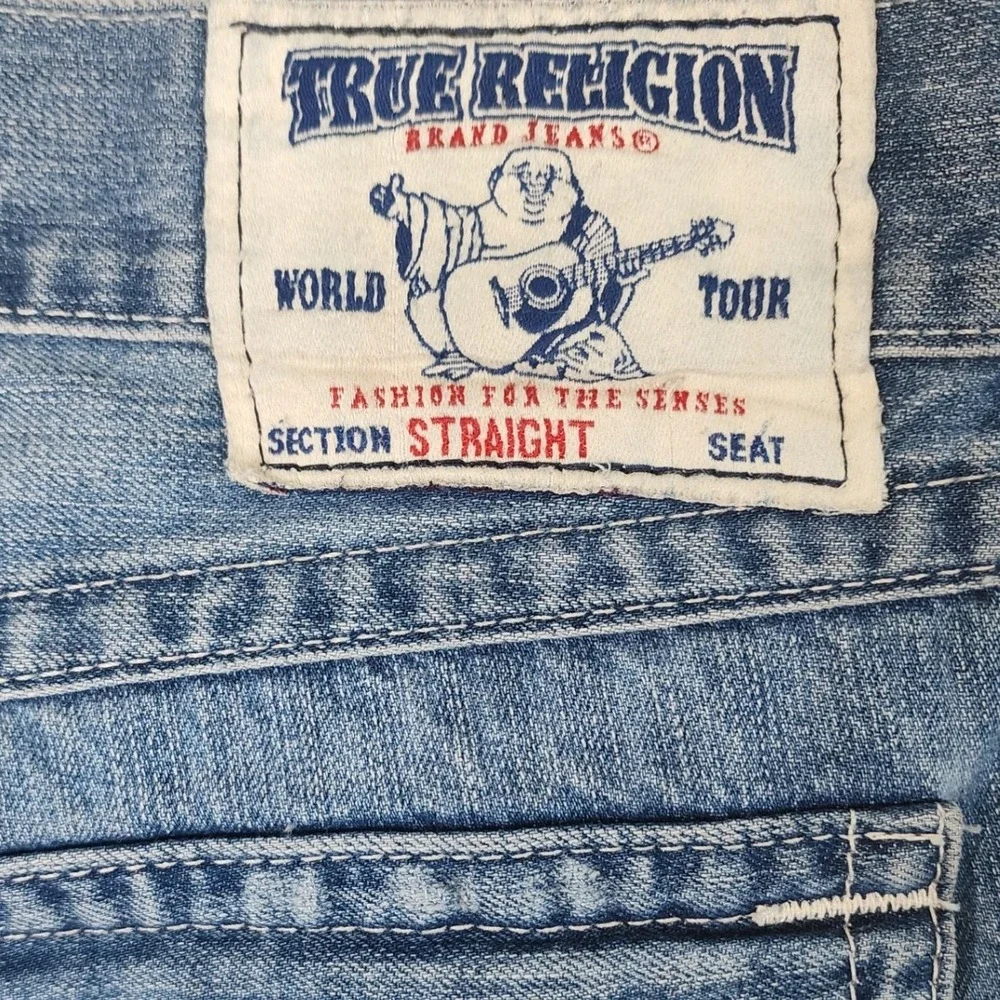 True Religion Jeans Mens 38 Blue Section Straight White Stitch Made in USA Y2K